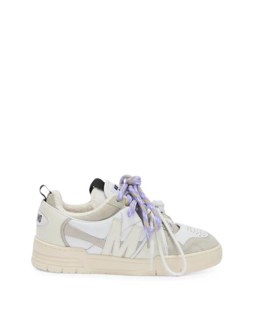 Moschino White Logo-Patch Panelled Sneakers