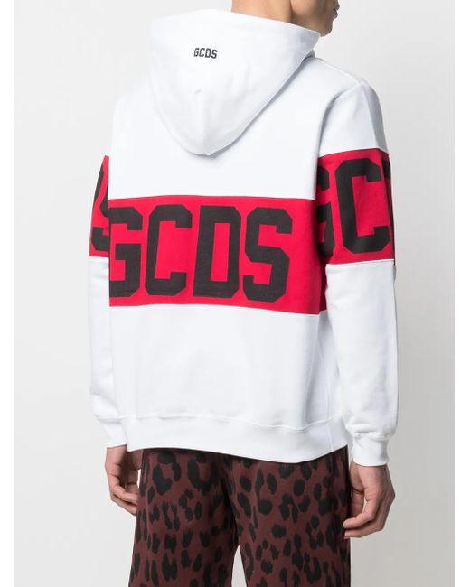 Gcds Red Logo Band Hoodie White In Cotton for men