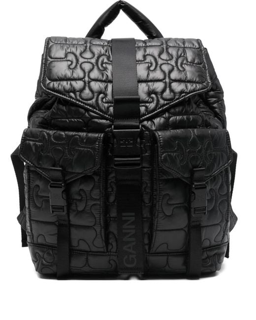 Ganni Black Quilted Nylon Backpack