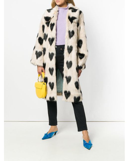 Shrimps Heart Jacquard Faux Fur Coat in 