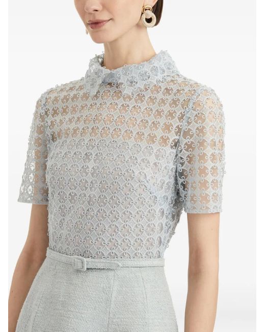 Oscar de la Renta Gray Guipure-Lace Tweed Mini Dress