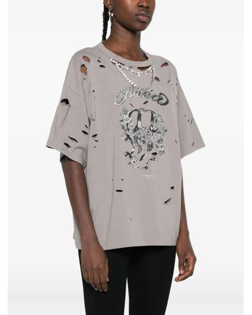 Area Gray Embellished Distressed T-Shirt