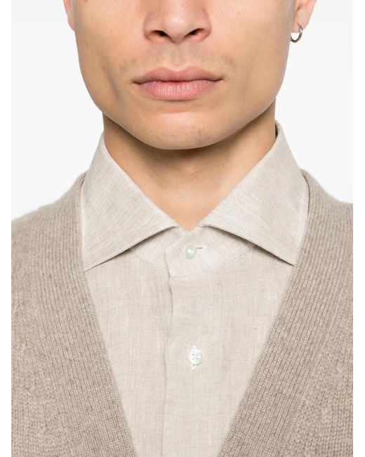 Isaia White Buttoned Long-Sleeve Shirt for men