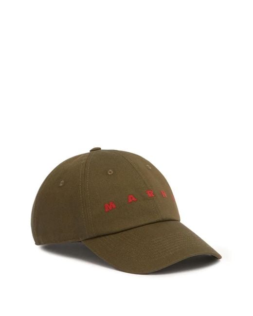 Marni Green Gabardine Baseball Cap With Embroidered Logo for men