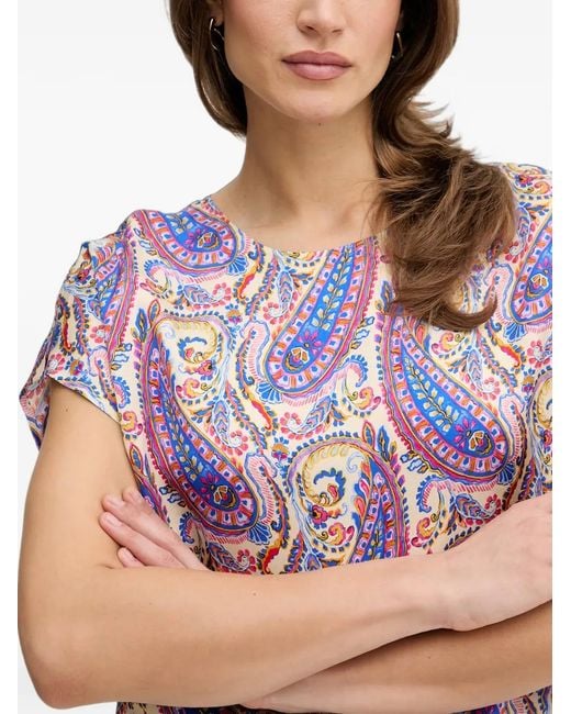 MARC AUREL Multicolor Paisley-Print Short-Sleeve Blouse