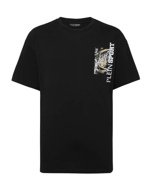 Philipp Plein Black Tiger-Print Cotton T-Shirt for men
