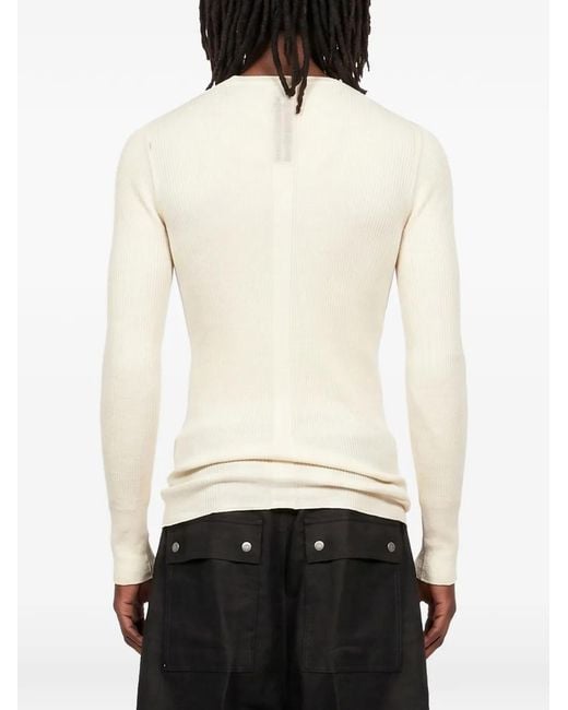 Rick Owens White Ribbed-Knit Long-Sleeve T-Shirt for men