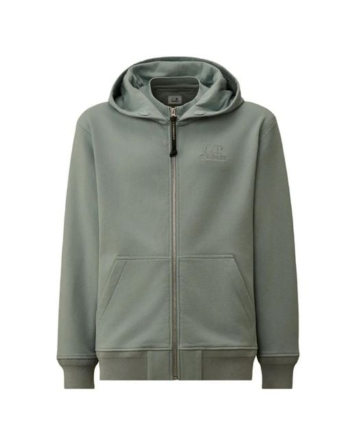 C P Company Green Logo-Embroidered Zip-Up Hoodie for men