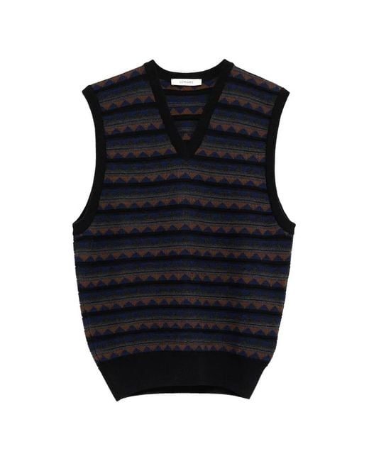 Lemaire Blue V-Neck Pattern Vest for men