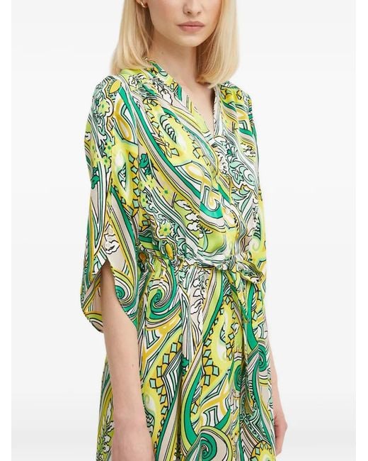Joseph Ribkoff Green Paisley Tie-Waist Midi Dress