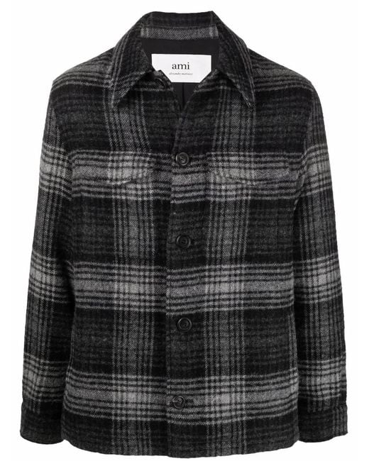 AMI Black Checked Button-Up Shirt Jacket for men