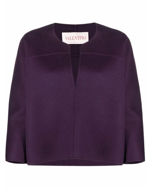 Valentino Garavani Purple V-Neck Cropped-Sleeve Knitted Top