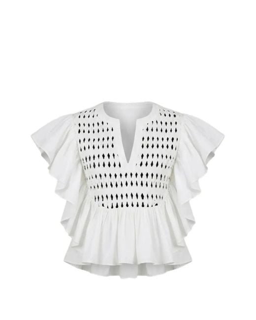 Scarlett Poppies White Tommie Ruffled Open-Work Top