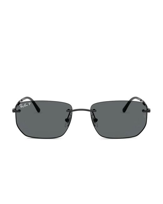 Ray-Ban Gray Rimless Rectangle-Frame Sunglasses