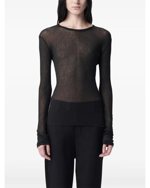 Ann Demeulemeester Black Semi-Sheer Long-Sleeve T-Shirt