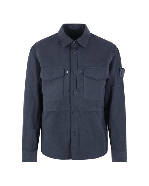 Stone Island Blue Ghost Buttoned Badge Shirt for men