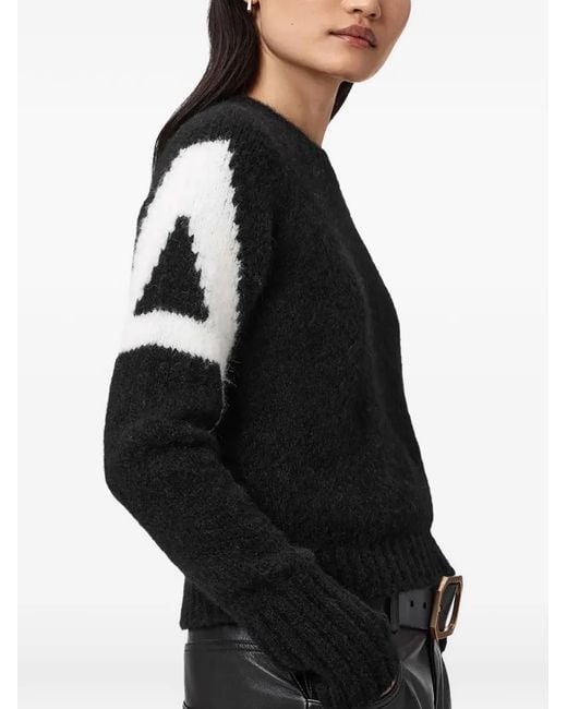 AllSaints Black Sylvie Long-Sleeve Graphic Sweater