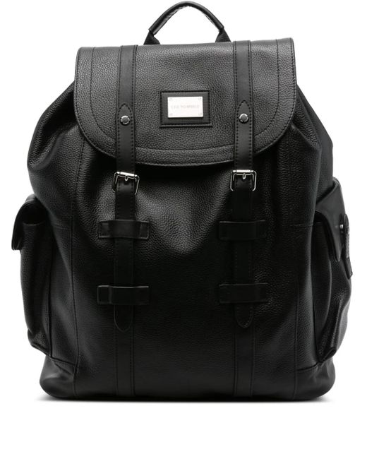 Les Hommes Black Buckle-Fastening Leather Backpack for men
