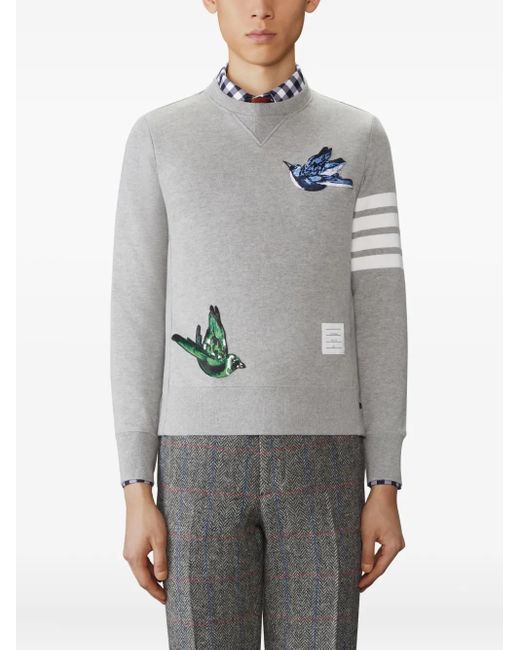 Thom Browne Gray 4-Bar Bird-Appliqué Sweatshirt for men