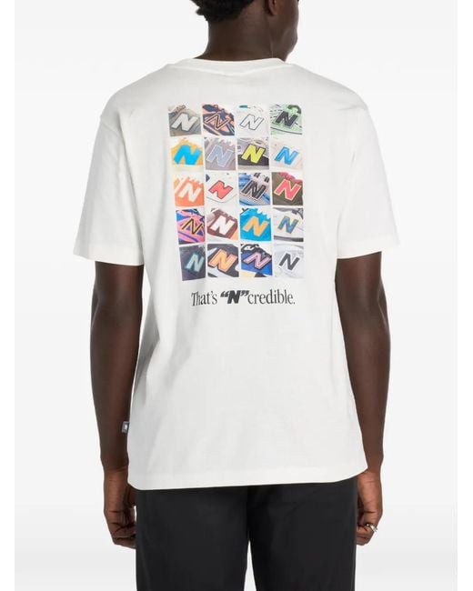 New Balance White Logo-Print T-Shirt for men