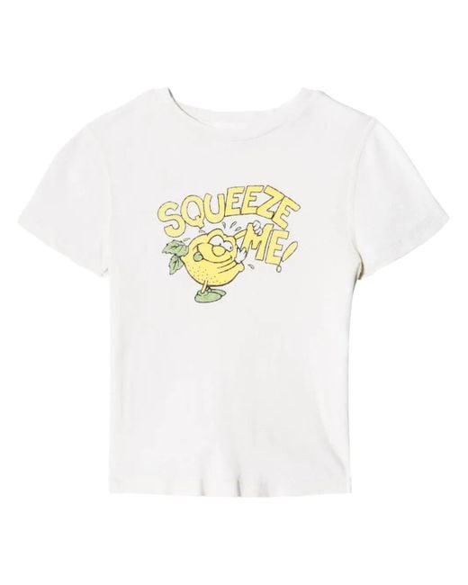 Re/done White Graphic-Print Crew Neck T-Shirt