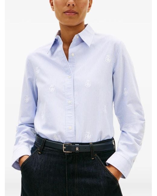 Tommy Hilfiger White Chemise Rayée À Détails Brodés