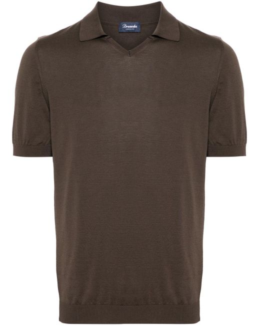 Drumohr Brown Fine-knit Cotton Polo Shirt for men
