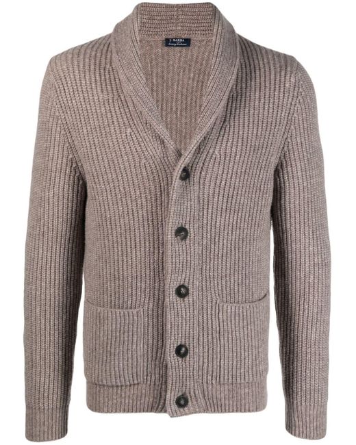 Rib-Knit Shawl Collar Cardigan