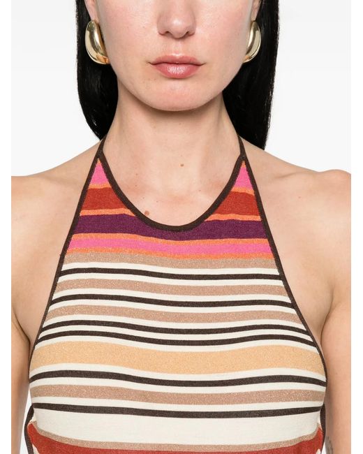 Faithfull The Brand White Maretta Striped Halterneck Dress