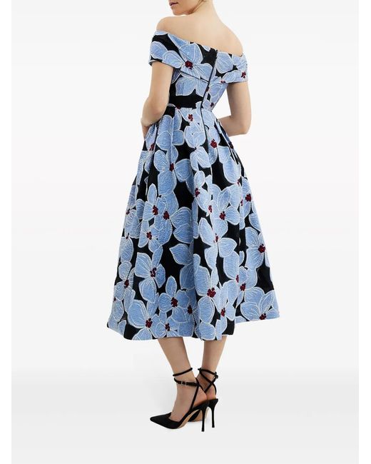 Rebecca Vallance Blue Georgina Floral-Embroidered Midi Dress