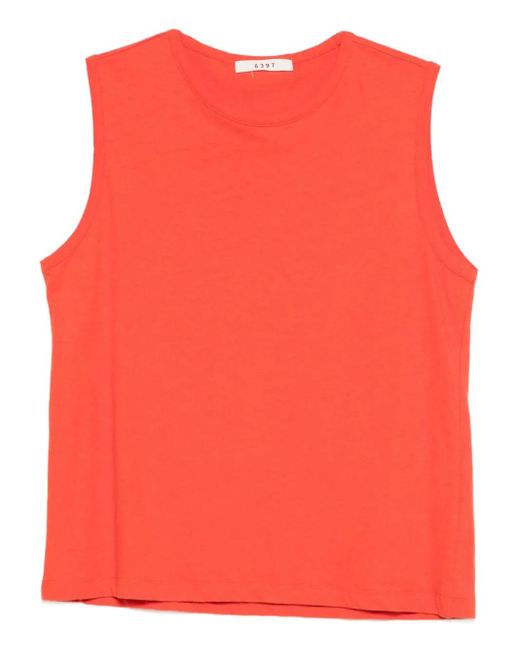 6397 ラウンドネック ノースリーブ トップ Red