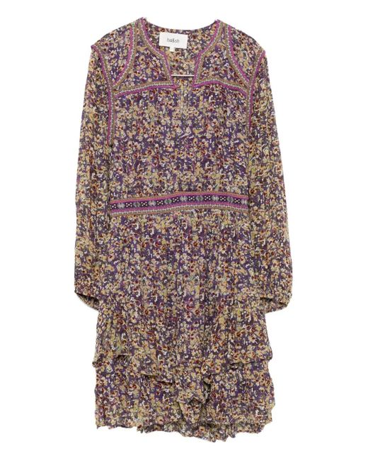 Ba&sh Purple Gerüschtes Minikleid mit Blumen-Print