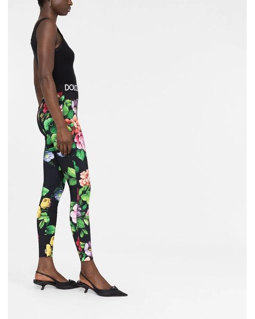 Dolce & Gabbana Green Floral-Print Leggings