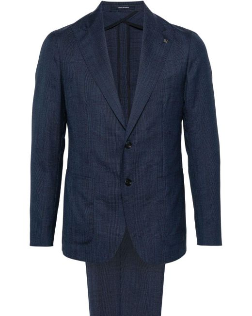 Tagliatore Blue Single-breasted Checked Wool Suit for men