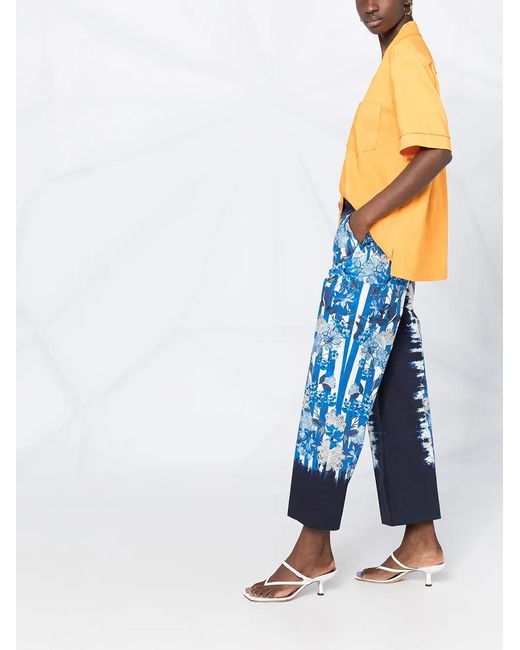 Alberta Ferretti Blue Geometric-Print Wide-Leg Trousers
