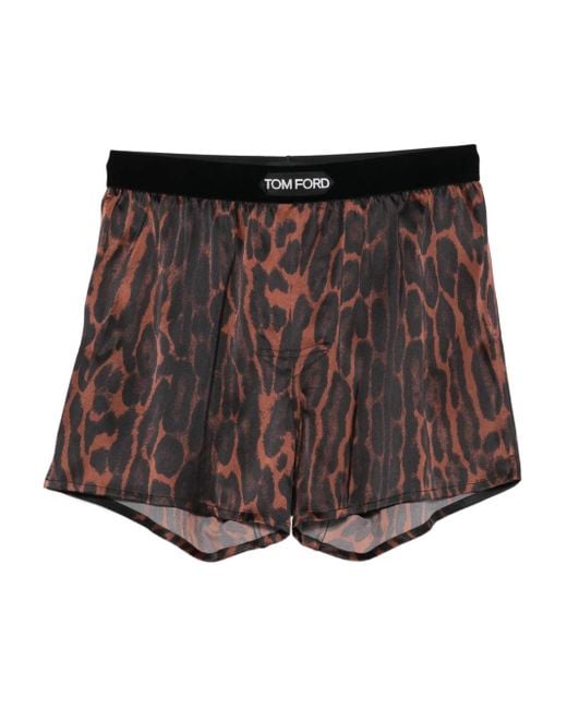 Tom Ford Brown Leopard-Print Stretch Silk Boxer for men