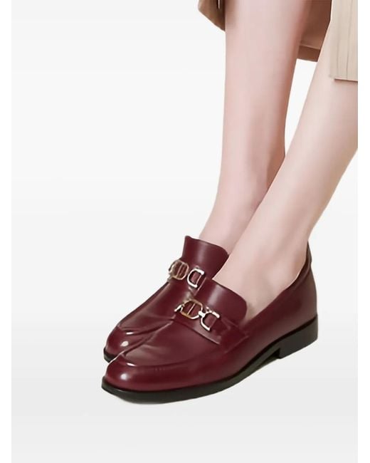 Twinset Brown Oval-T Clasp Leather Loafers