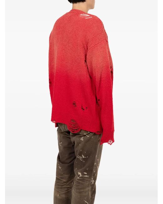 KAMIYA Red Distressed Faded Cardigan for men