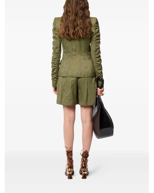 Nina Ricci Green Crinkled Ruffled-Sleeves Blazer