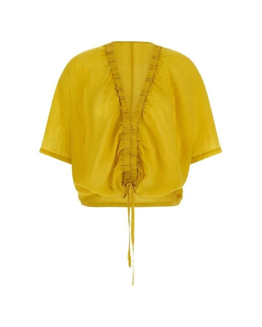 Nude Yellow Gathered V-Neck Blouse