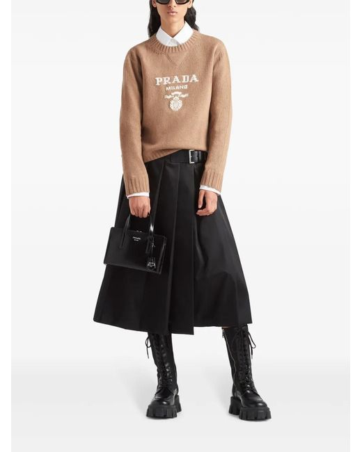 Prada Natural Crew-neck Logo Intarsia Knit Jumper