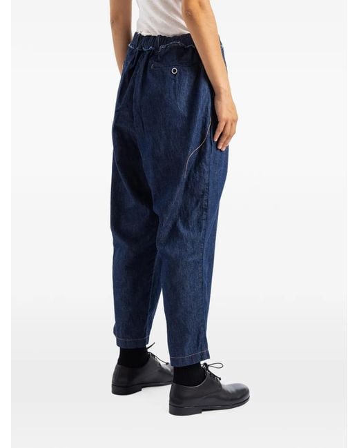 COTTLE Blue Gurkha Pleated Drawstring-Waist Jeans