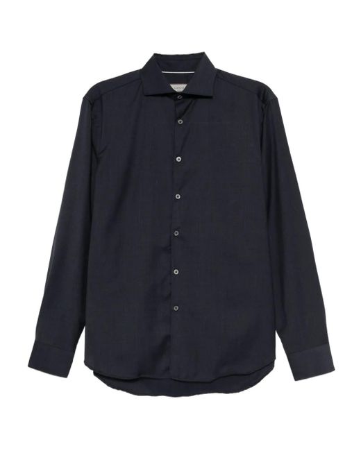 メンズ Canali オックスフォード ウールシャツ Blue