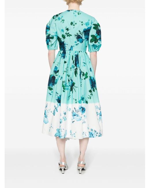 Erdem Blue Floral-print Midi Dress