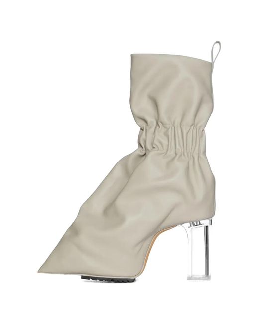 Rick Owens White Taquito Gathered Leather Ankle Boots