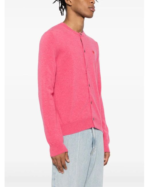 COMME DES GARÇONS PLAY Pink Heart-Patch Wool Cardigan