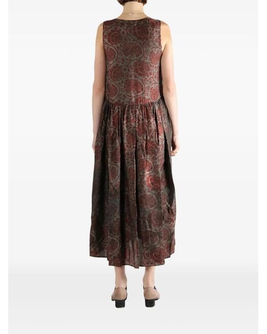 Uma Wang Brown Floral Sleeveless Midi Dress