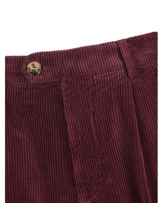 Brunello Cucinelli Red Pleated-Front Corduroy Trousers for men