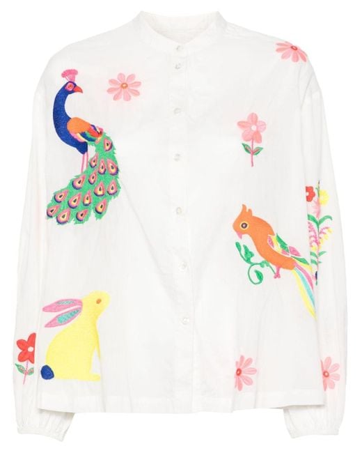 Essentiel Antwerp Felhi Floral-embroidery Shirt in het White