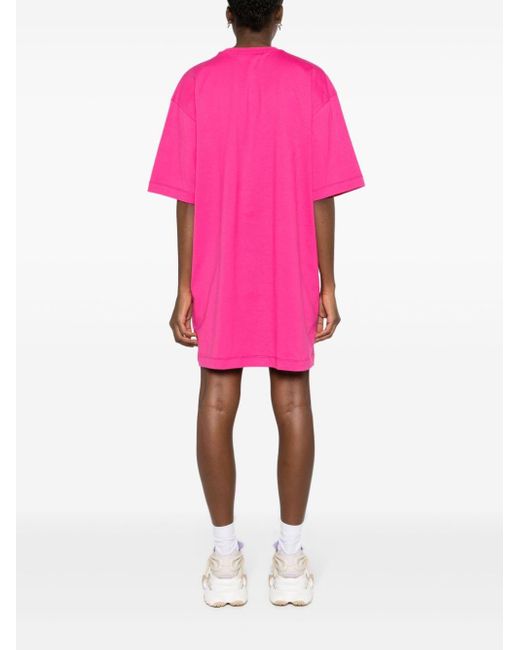 MSGM Pink Logo-print Cotton T-shirt Dress